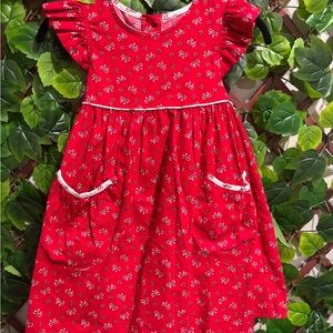 Red Vintage Floral Dress with Pockets